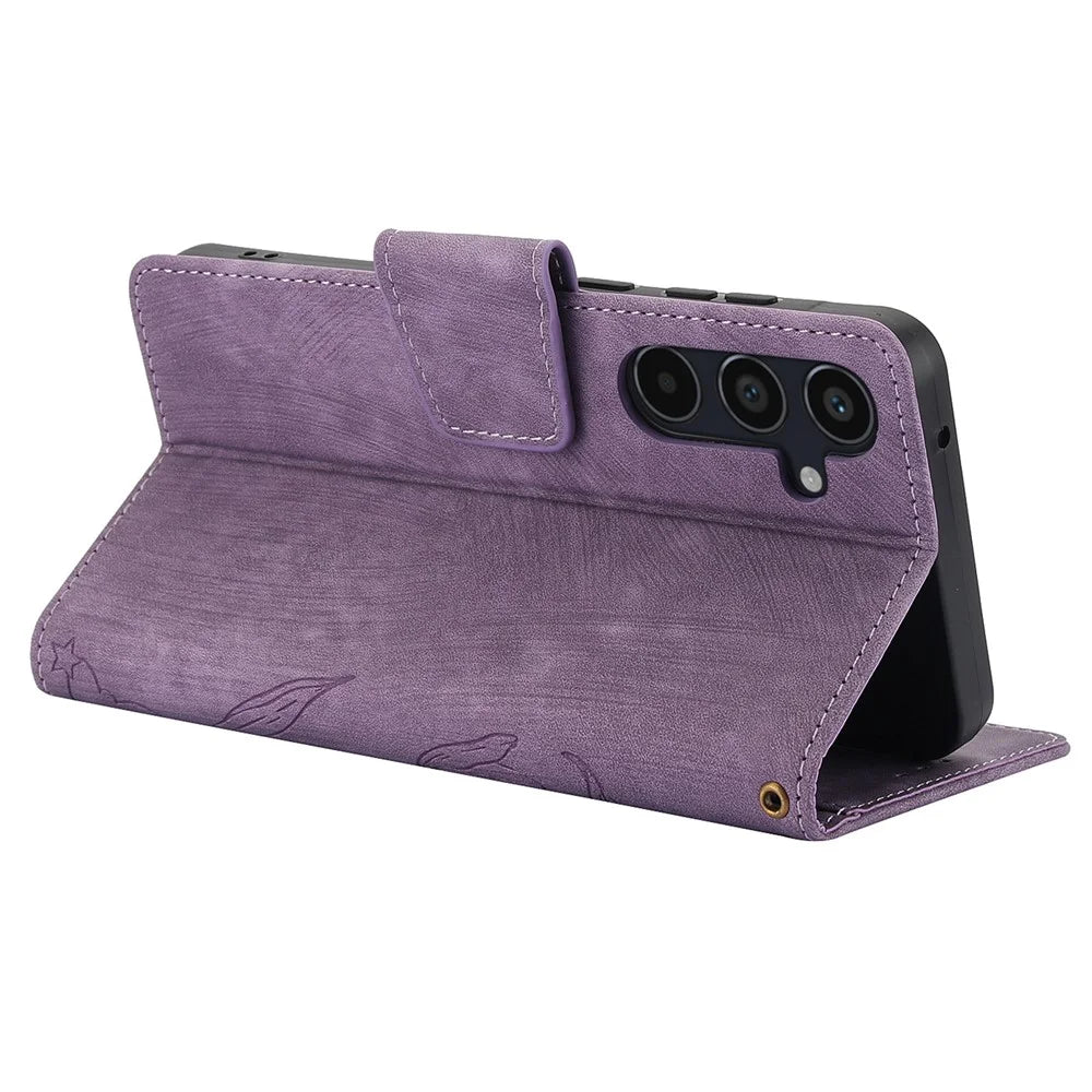 SY-001 For Samsung Galaxy A15 4G / 5G Case Stand Handbag Butterfly Flower Leather Phone Cover - Purple - 3