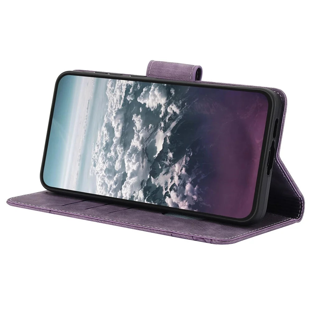 SY-001 For Samsung Galaxy A15 4G / 5G Case Stand Handbag Butterfly Flower Leather Phone Cover - Purple - 4