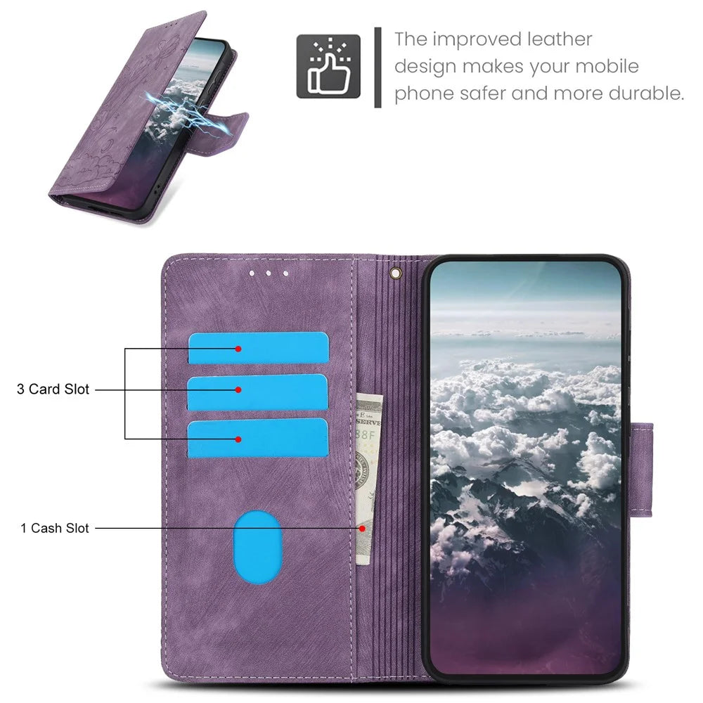 SY-001 For Samsung Galaxy A15 4G / 5G Case Stand Handbag Butterfly Flower Leather Phone Cover - Purple - 6