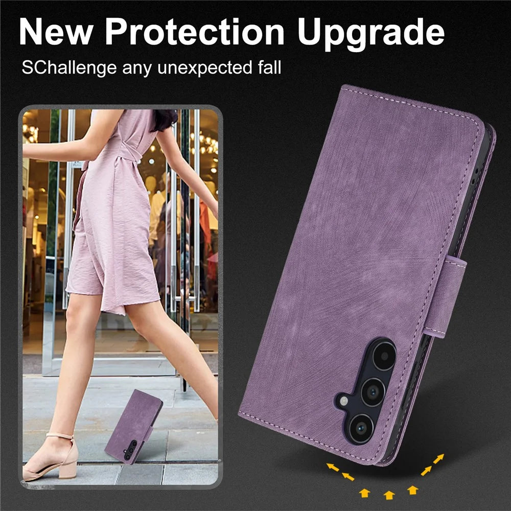 SY-001 For Samsung Galaxy A15 4G / 5G Case Stand Handbag Butterfly Flower Leather Phone Cover - Purple - 7