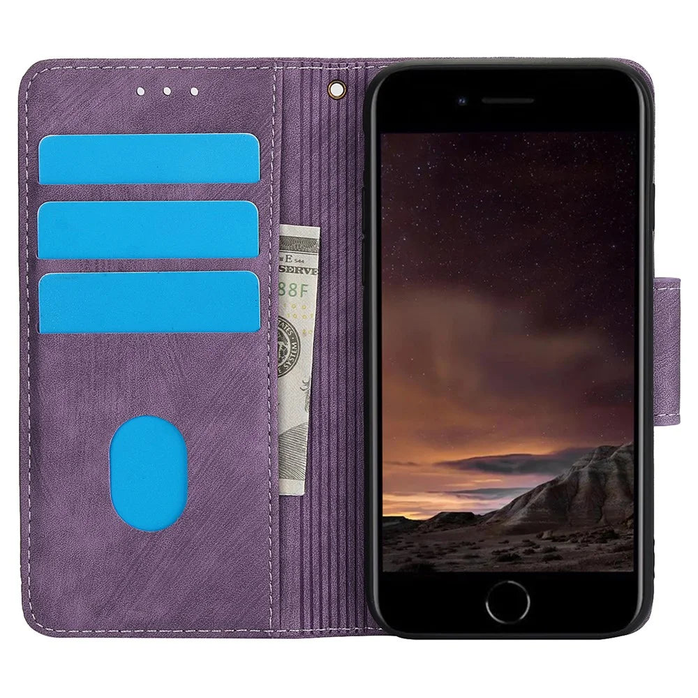 SY-001 For iPhone 17e / 16e Case Butterfly Flower Anti-Scratch Leather Phone Cover - Purple - 2