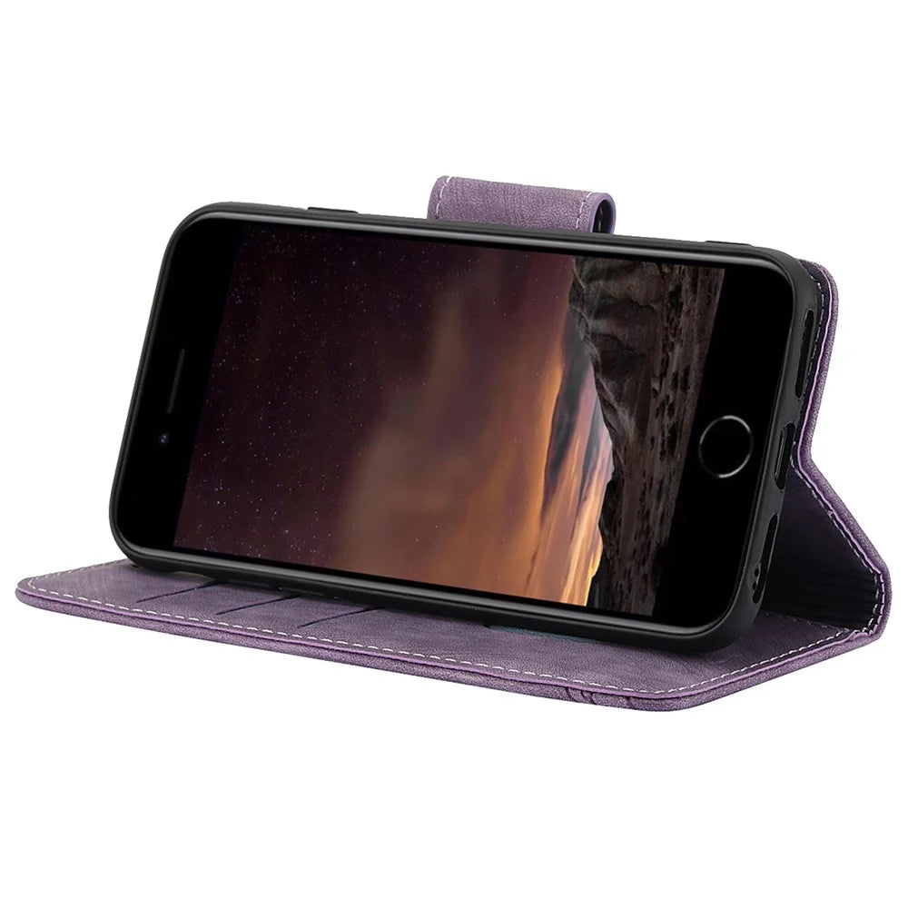 SY-001 For iPhone 17e / 16e Case Butterfly Flower Anti-Scratch Leather Phone Cover - Purple - 4
