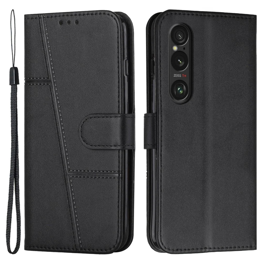 For Sony Xperia 1 VI Phone Case Anti-Scratch PU Leather Stand Wallet Cover - Black - 1