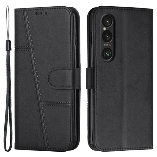 For Sony Xperia 1 VI Phone Case Anti-Scratch PU Leather Stand Wallet Cover - Black - 1