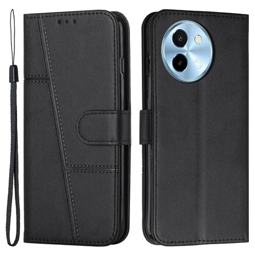 For vivo Y38 5G / Y200i 5G / T3x Case Leather Stand Calf Texture Cell Phone Cover - Black - 1