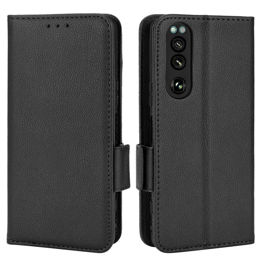 For Sony Xperia 5 IV 5G Litchi Texture Stand Wallet Phone Cover PU Leather Dual Magnetic Clasp Case - Black - 1