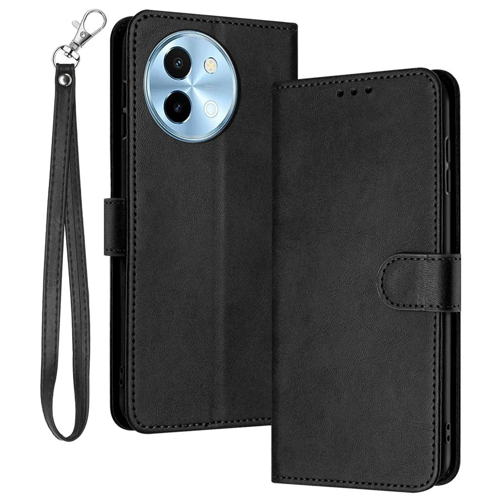 For vivo Y38 5G / Y200i 5G / T3x Case Calf Texture Leather Wallet Anti-Drop Phone Cover - Black - 1