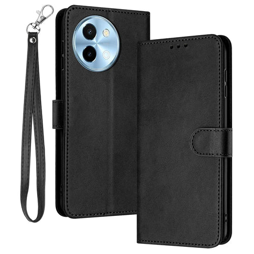 For vivo Y38 5G / Y200i 5G / T3x Case Calf Texture Leather Wallet Anti-Drop Phone Cover - Black - 1