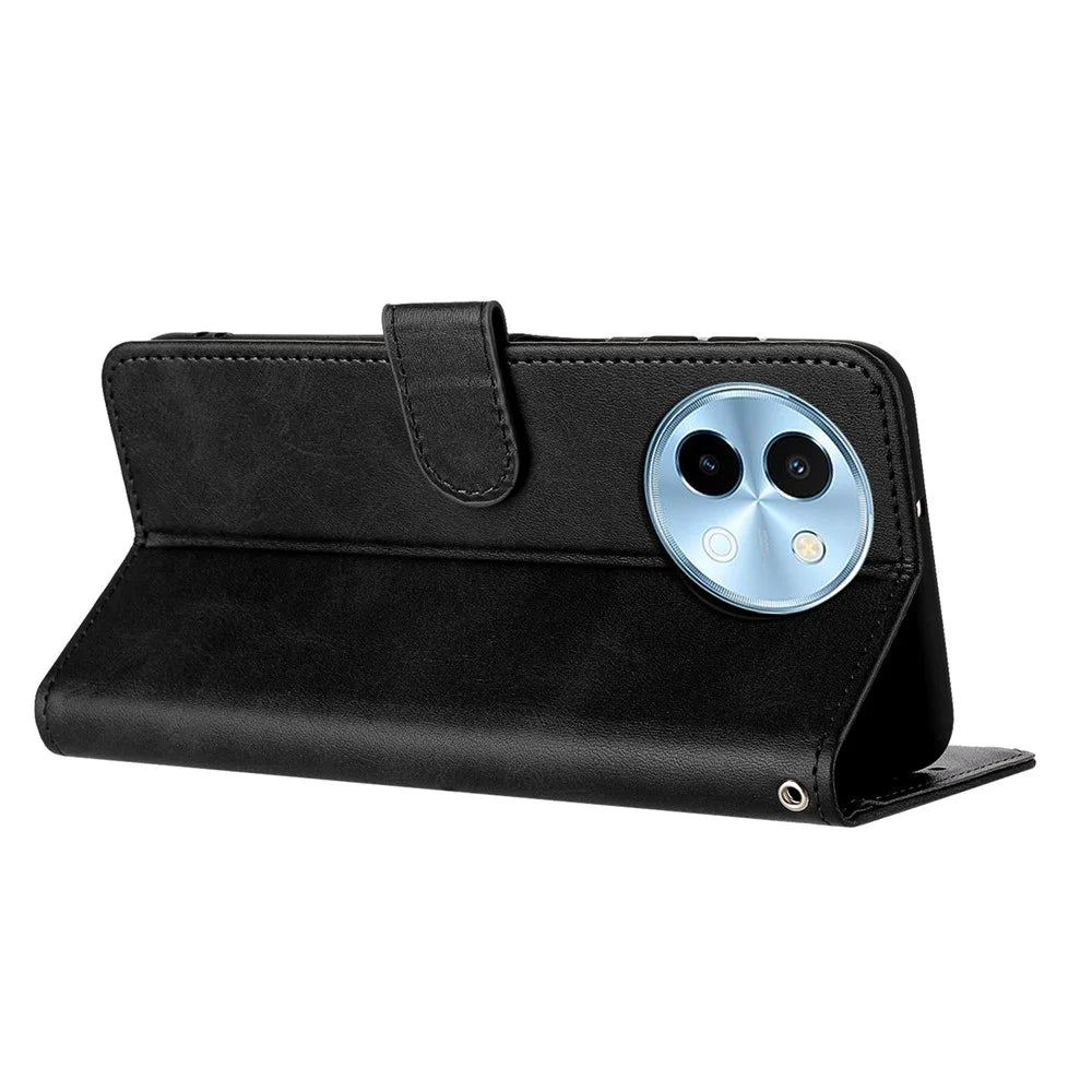 For vivo Y38 5G / Y200i 5G / T3x Case Calf Texture Leather Wallet Anti-Drop Phone Cover - Black - 2