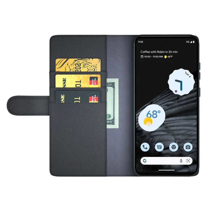 For Google Pixel 7 5G Phone Cases Genuine Split Leather Wallet Mobile Cover Stand - Black - 2
