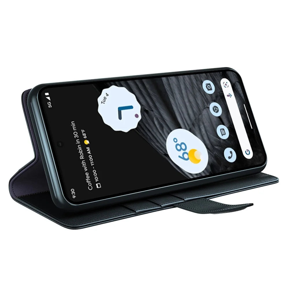 For Google Pixel 7 5G Phone Cases Genuine Split Leather Wallet Mobile Cover Stand - Black - 3