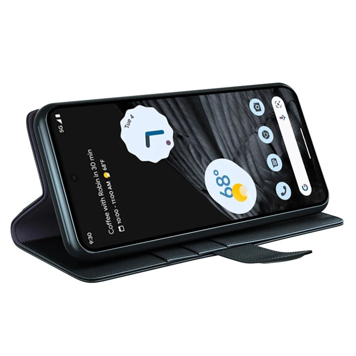 For Google Pixel 7 5G Phone Cases Genuine Split Leather Wallet Mobile Cover Stand - Black - 3