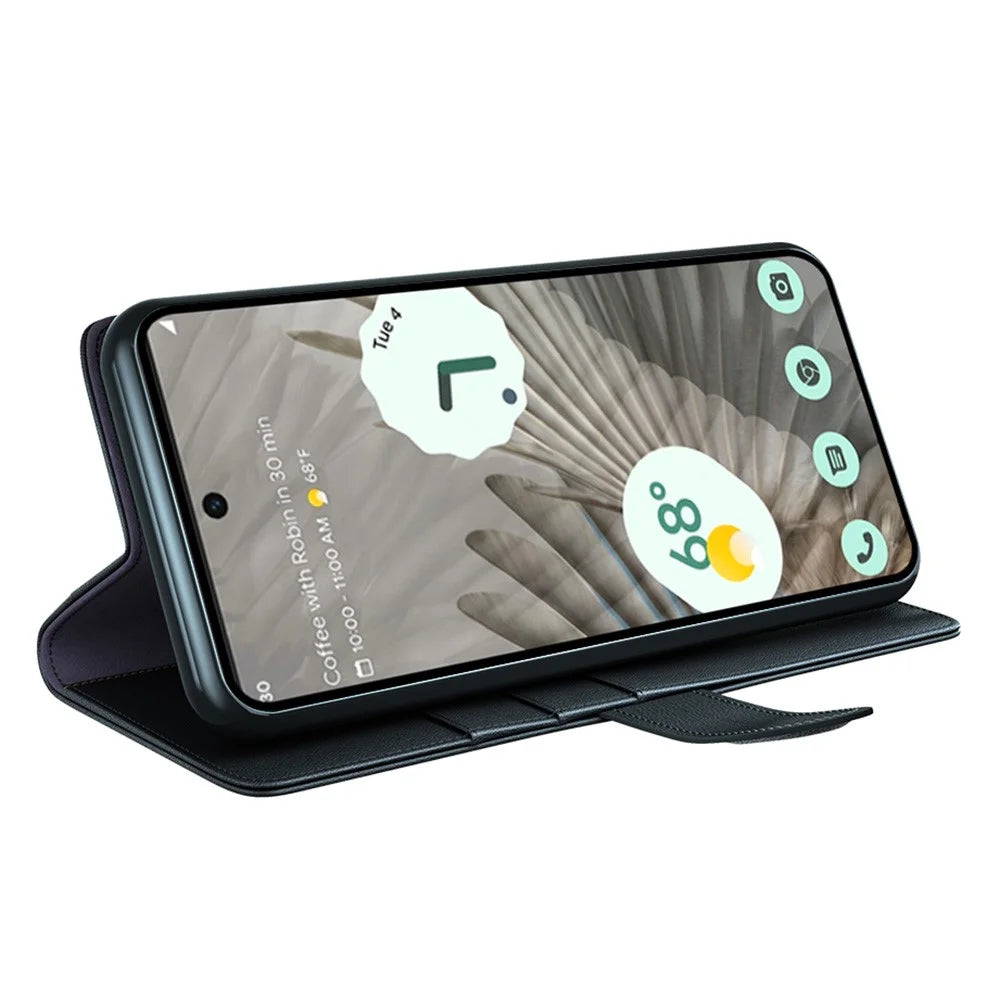 For Google Pixel 7 Pro 5G Phone Cases Genuine Split Leather Wallet Mobile Cover Stand - Black - 3