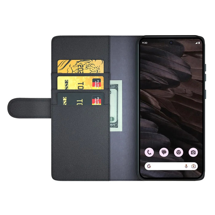 For Google Pixel 7a Phone Cases Genuine Split Leather Wallet Mobile Cover Stand - Black - 2