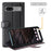 For Google Pixel 7a Phone Cases Genuine Split Leather Wallet Mobile Cover Stand - Black - 6