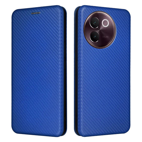 For vivo V30e 5G Case Card Slots Stand Carbon Fiber Texture Leather Cover - Blue - 1