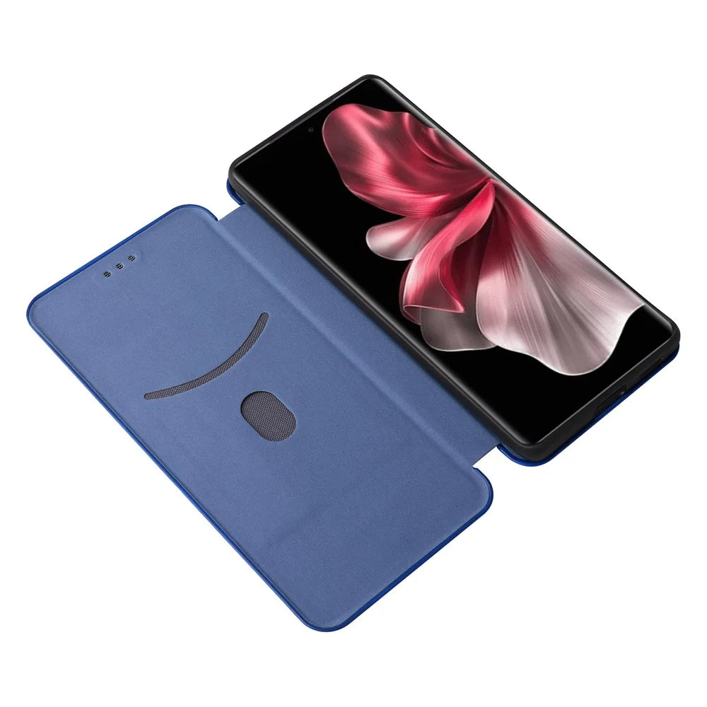 For vivo V30e 5G Case Card Slots Stand Carbon Fiber Texture Leather Cover - Blue - 2