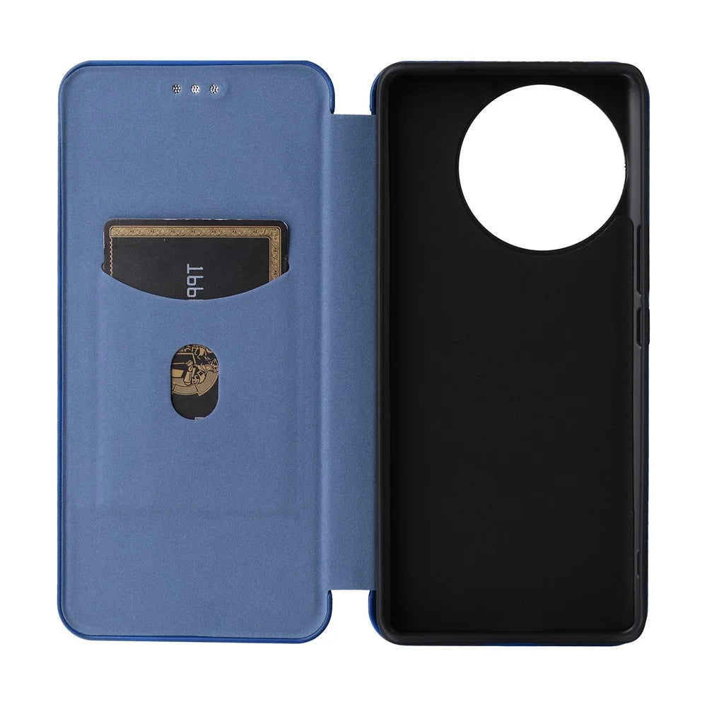 For vivo V30e 5G Case Card Slots Stand Carbon Fiber Texture Leather Cover - Blue - 4