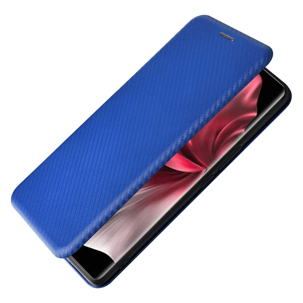 For vivo V30e 5G Case Card Slots Stand Carbon Fiber Texture Leather Cover - Blue - 5