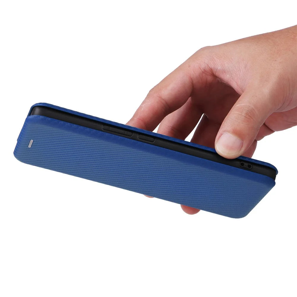 For vivo V30e 5G Case Card Slots Stand Carbon Fiber Texture Leather Cover - Blue - 6