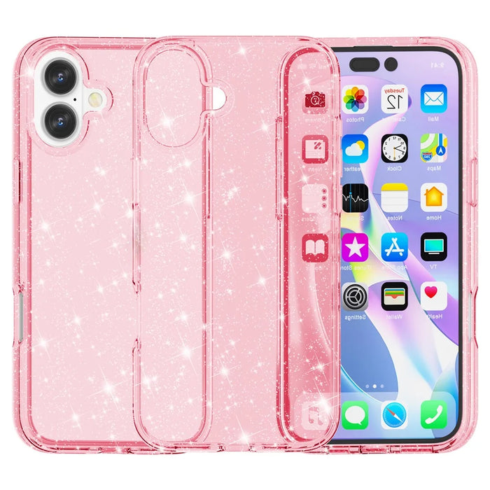 For iPhone 16 Plus Case Sparkly Glitter PC+TPU Phone Cover - Pink - 1