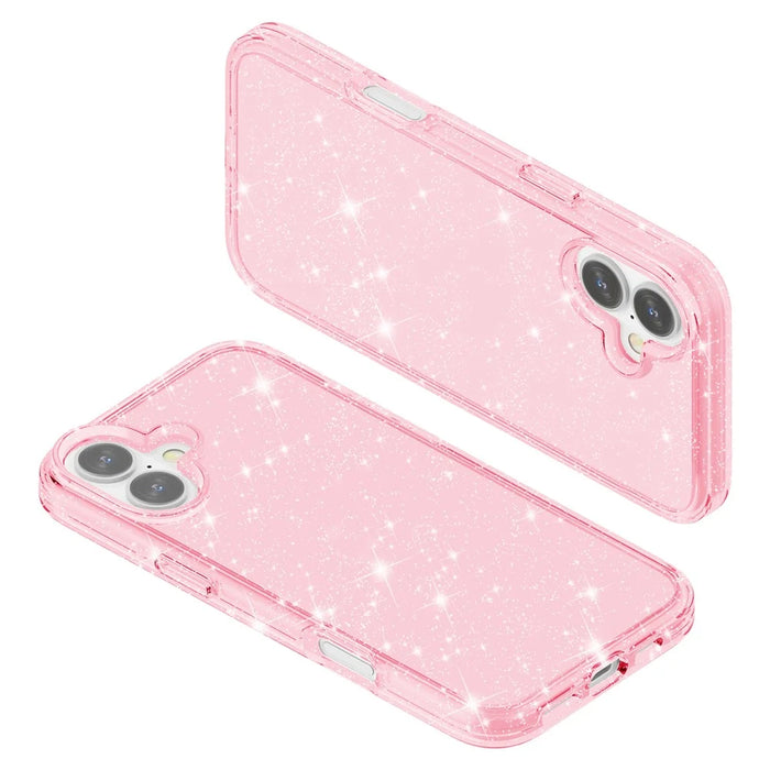 For iPhone 16 Plus Case Sparkly Glitter PC+TPU Phone Cover - Pink - 6