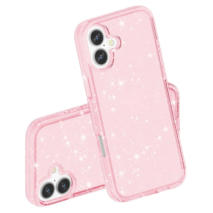 For iPhone 16 Plus Case Sparkly Glitter PC+TPU Phone Cover - Pink - 7