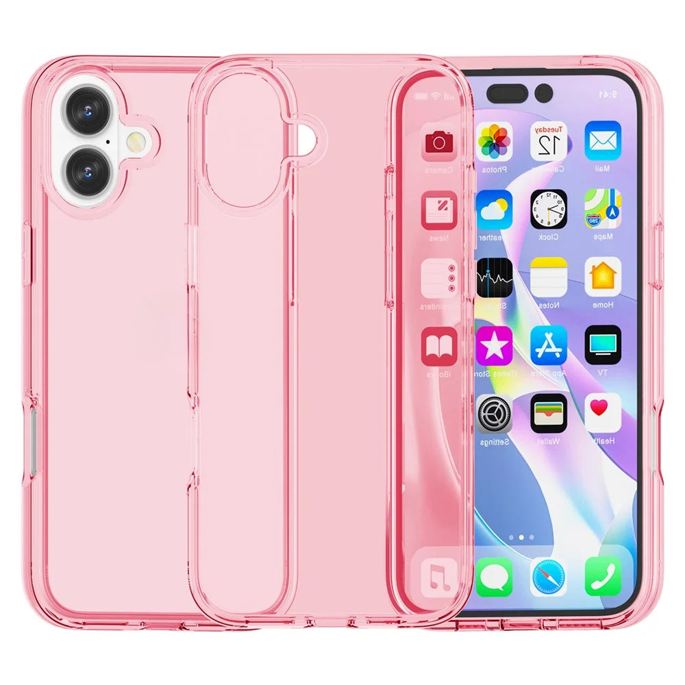 For iPhone 16 Plus Case Transparent PC + TPU Hybrid Phone Cover - Transparent Pink - 1