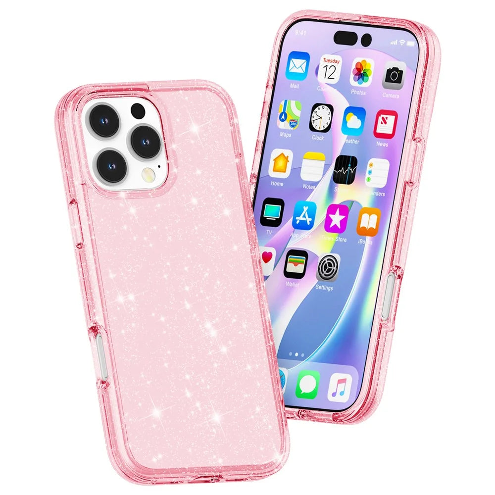 For iPhone 16 Pro Max Case Anti-Scratch PC+TPU Sparkly Glitter Phone Cover - Pink - 4