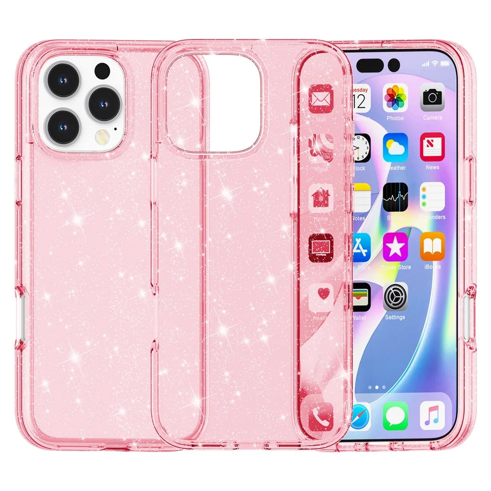 For iPhone 16 Pro Case Hard PC Soft TPU Glitter Phone Cover - Purple - Pink - 1