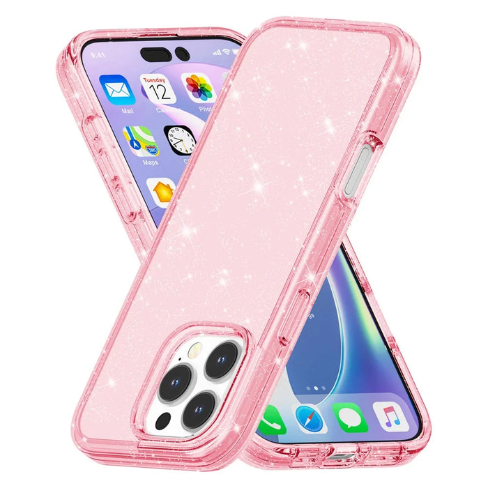 For iPhone 16 Pro Case Hard PC Soft TPU Glitter Phone Cover - Purple - Pink - 5
