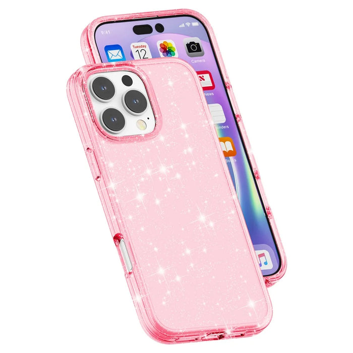 For iPhone 16 Pro Case Hard PC Soft TPU Glitter Phone Cover - Purple - Pink - 6
