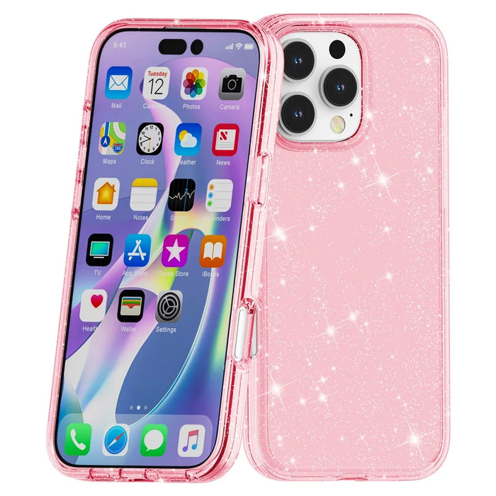 For iPhone 16 Pro Case Hard PC Soft TPU Glitter Phone Cover - Purple - Pink - 7