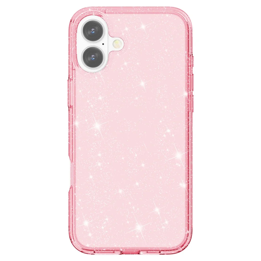 For iPhone 16 Case Sparkly Glitter TPU Frame PC Back Hybrid Phone Cover - Pink - 3
