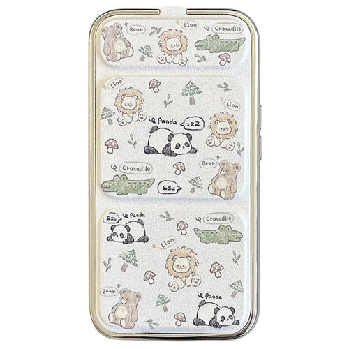 For iPhone 15 Pro Case Cute Pattern Kickstand Leather+TPU Electroplating Phone Cover - Graffiti Animals - 1