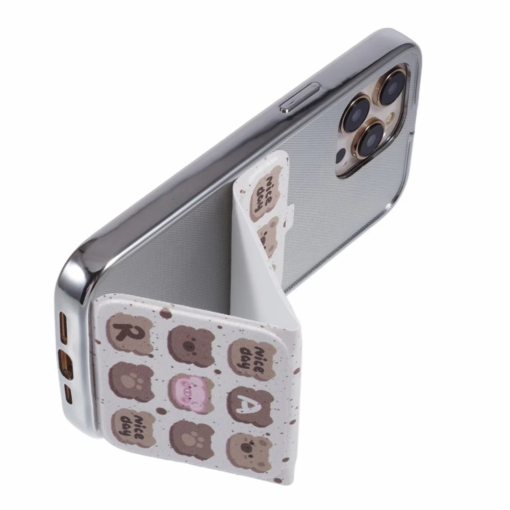 For iPhone 15 Pro Case Cute Pattern Kickstand Leather+TPU Electroplating Phone Cover - Graffiti Animals - 4
