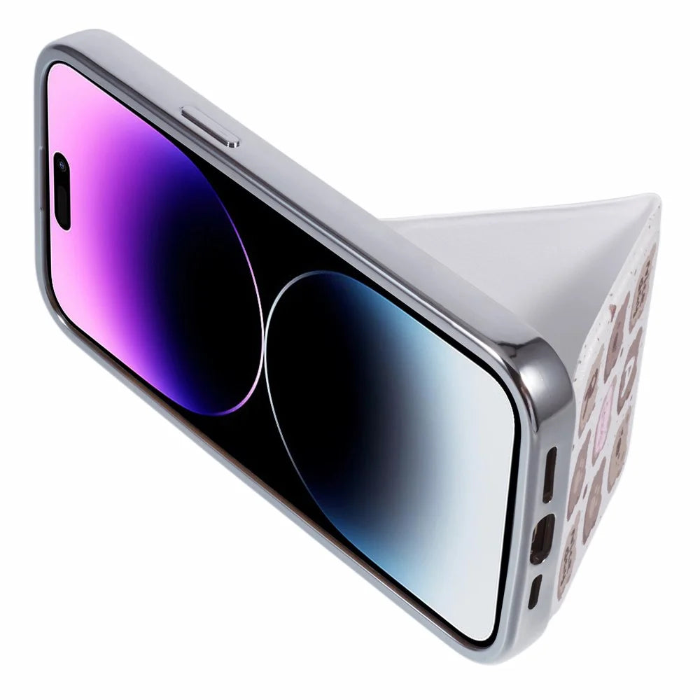 For iPhone 15 Pro Case Cute Pattern Kickstand Leather+TPU Electroplating Phone Cover - Graffiti Animals - 5