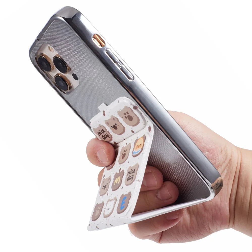 For iPhone 15 Pro Case Cute Pattern Kickstand Leather+TPU Electroplating Phone Cover - Graffiti Animals - 6