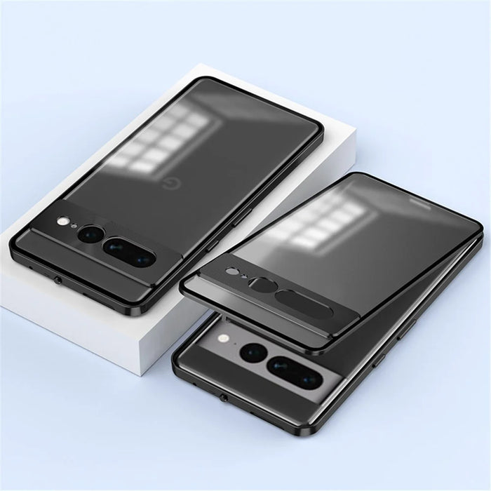 For Google Pixel 7 Pro 5G Case Pop-Up Snap Lock Translucent PC Matte Phone Cover - Black - 1