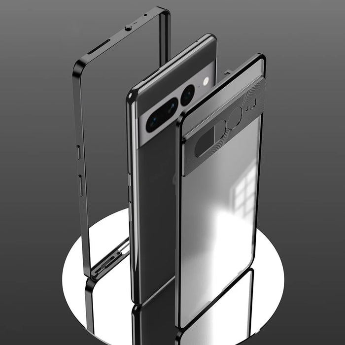 For Google Pixel 7 Pro 5G Case Pop-Up Snap Lock Translucent PC Matte Phone Cover - Black - 4