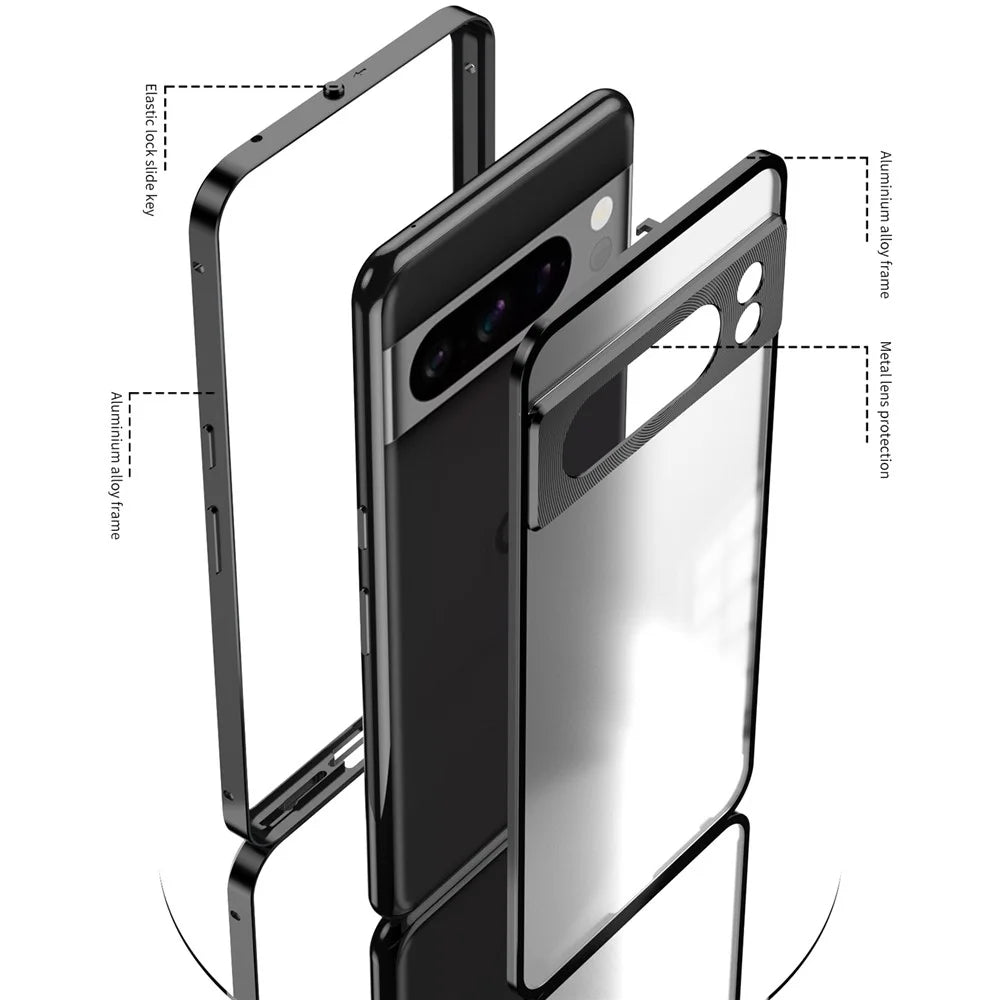 For Google Pixel 8 Case Pop-Up Lock Aluminium Alloy+PC Anti-Drop Phone Cover - Black - 5