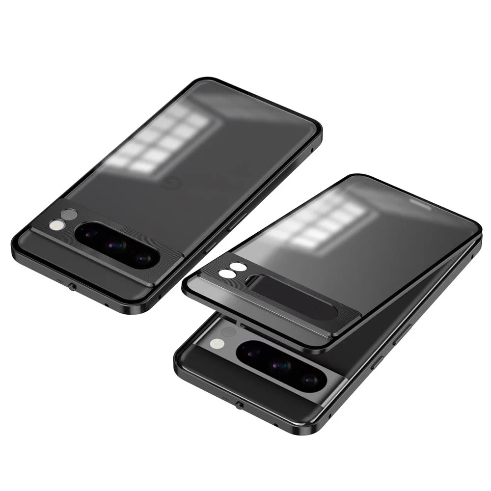 For Google Pixel 8 Pro Phone Case Pop-Up Snap Lock Aluminium Alloy Frame PC Back Cover - Black - 1