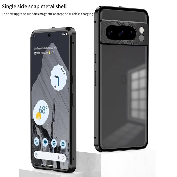 For Google Pixel 8 Pro Phone Case Pop-Up Snap Lock Aluminium Alloy Frame PC Back Cover - Black - 2