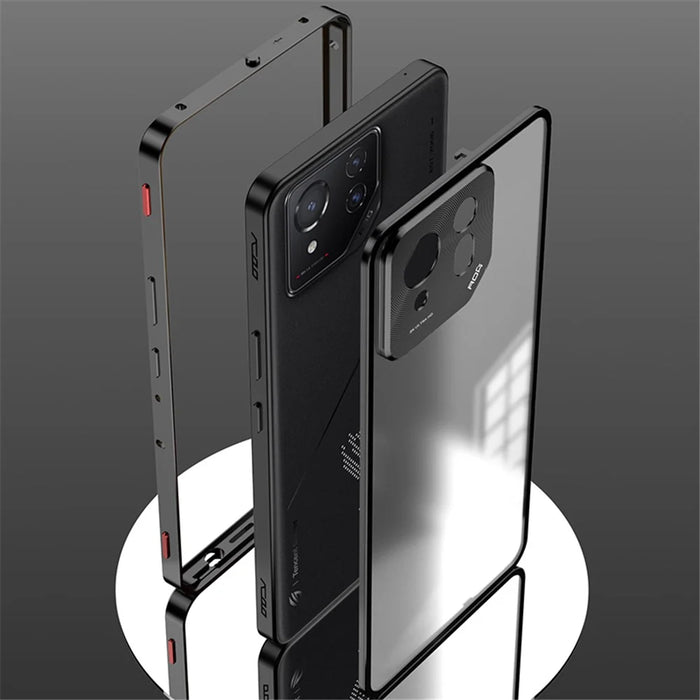 For Asus ROG Phone 8 5G / 8 Pro 5G Case Snap Lock Metal Frame PC Back Matte Phone Cover - Black - 6