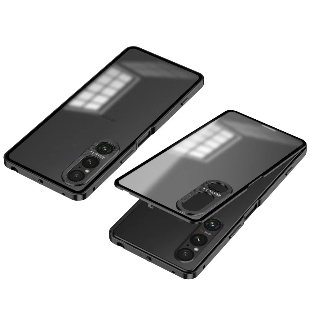 For Sony Xperia 1 V Matte Case Aluminium Alloy+PC Phone Cover with Pop-Up Snap Lock - Black - 1