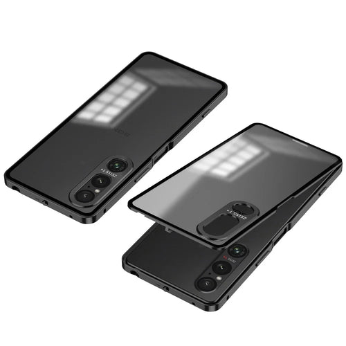 For Sony Xperia 1 V Matte Case Aluminium Alloy+PC Phone Cover with Pop-Up Snap Lock - Black - 1