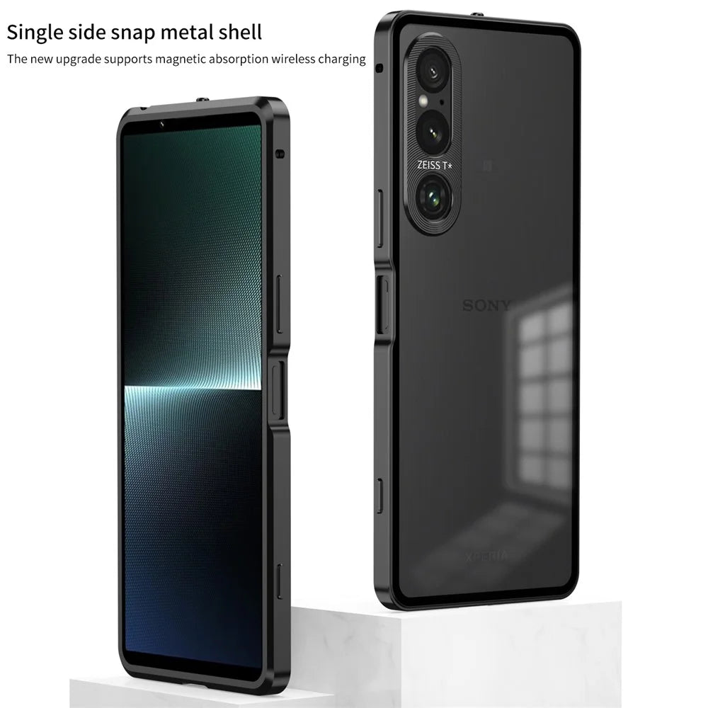 For Sony Xperia 1 V Matte Case Aluminium Alloy+PC Phone Cover with Pop-Up Snap Lock - Black - 2