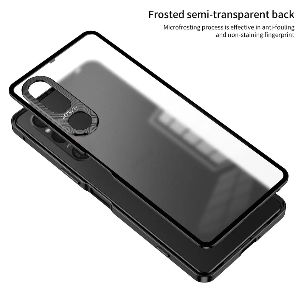 For Sony Xperia 1 V Matte Case Aluminium Alloy+PC Phone Cover with Pop-Up Snap Lock - Black - 5