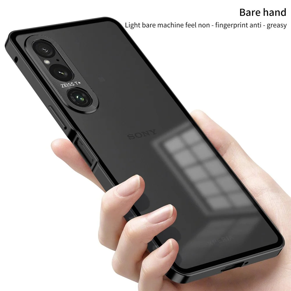 For Sony Xperia 1 V Matte Case Aluminium Alloy+PC Phone Cover with Pop-Up Snap Lock - Black - 6