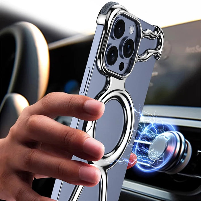 For iPhone 13 Pro Max Frameless Case Compatible with MagSafe Hard PC Electroplating Bumper Cover - Bright Silver - 2